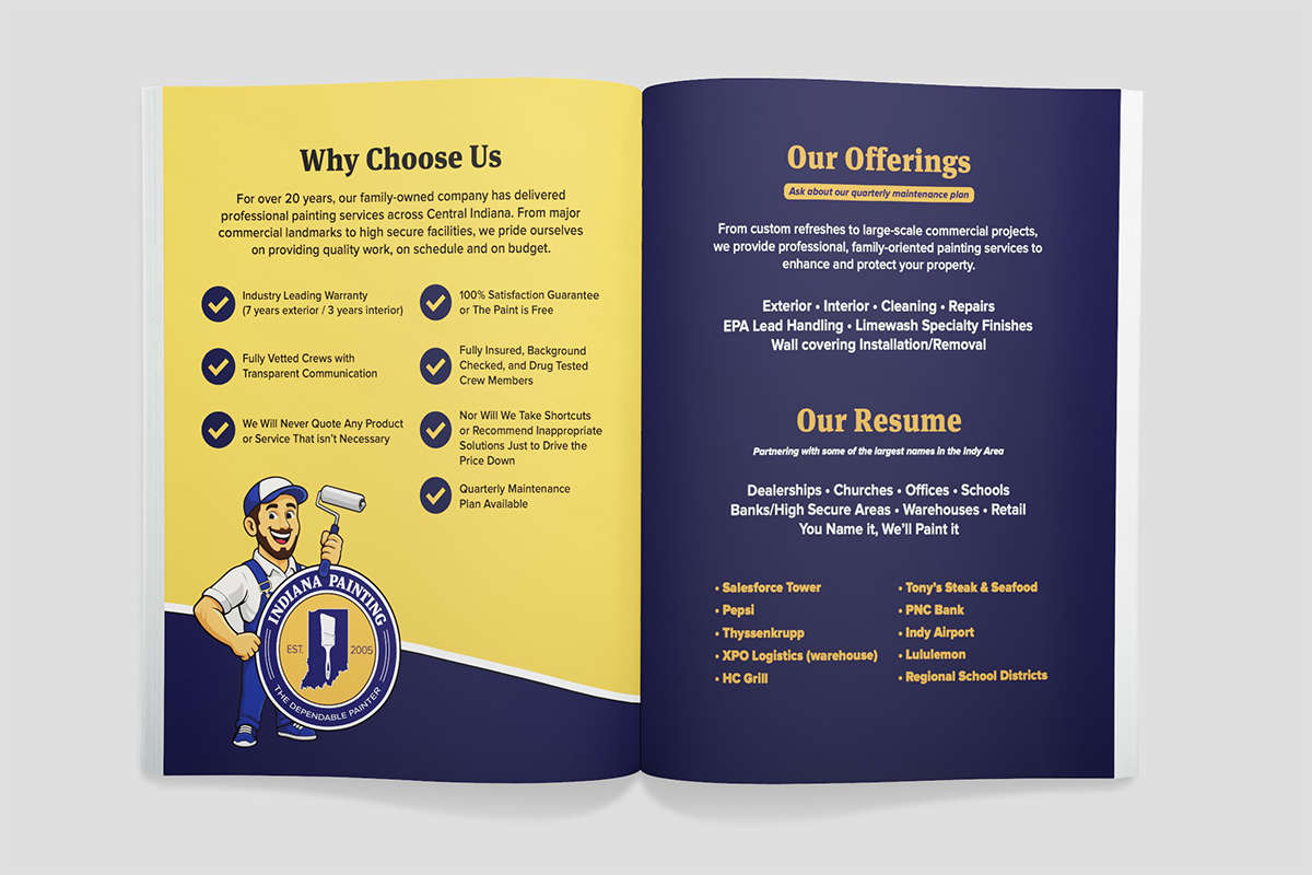 Booklet inside spread design for painting company